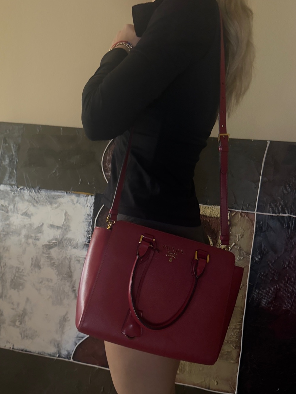 Prada Red Saffiano Satchel with Gold Hardware - Picture 5 of 6